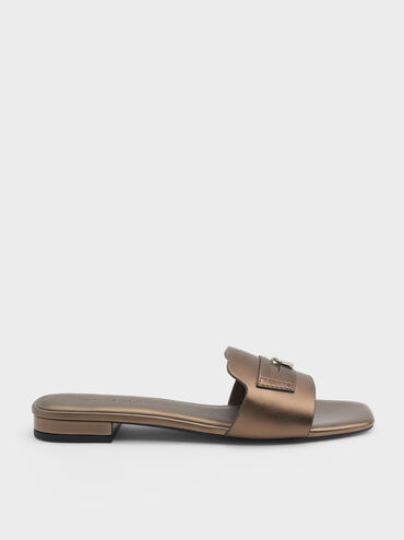 Griselda Metallic Slide Sandals, Bronze, hi-res