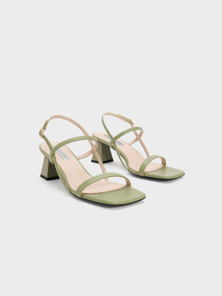 Square-Toe Strappy Sandals, Sage Green, hi-res