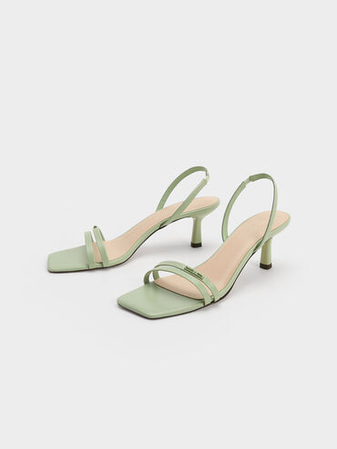 Double Strap Slingback Heeled Sandals, Sage Green, hi-res