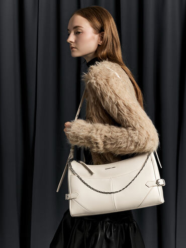 Antonella Chain-Strap Side-Buckle Shoulder Bag, Cream, hi-res