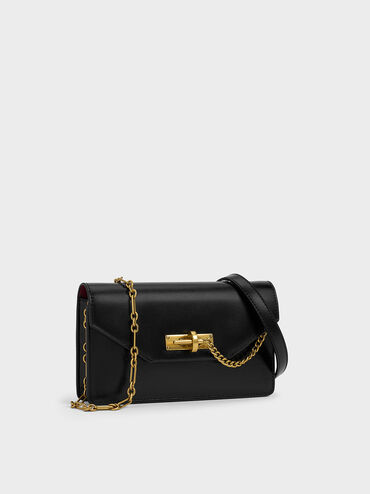 Samantha Envelope Chain-Embellished Crossbody Bag, Black, hi-res