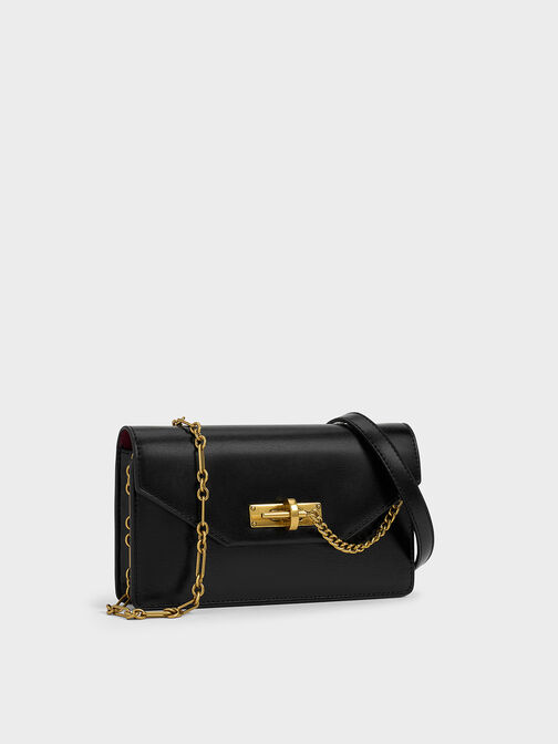 Samantha Envelope Chain-Embellished Crossbody Bag, Black, hi-res