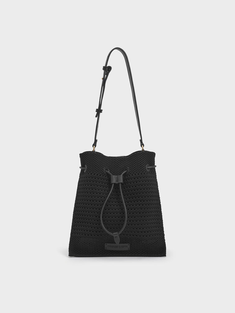 Ida Knitted Bucket Bag, Black, hi-res