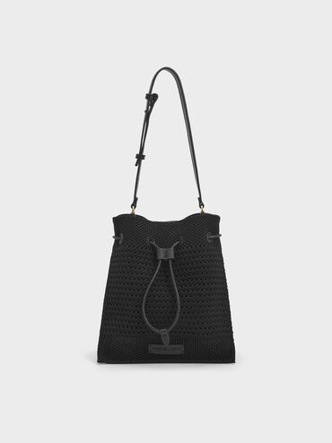 Ida Knitted Bucket Bag, Black, hi-res