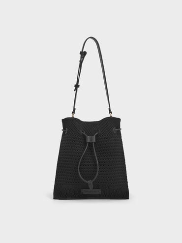 Ida Knitted Bucket Bag, Black, hi-res
