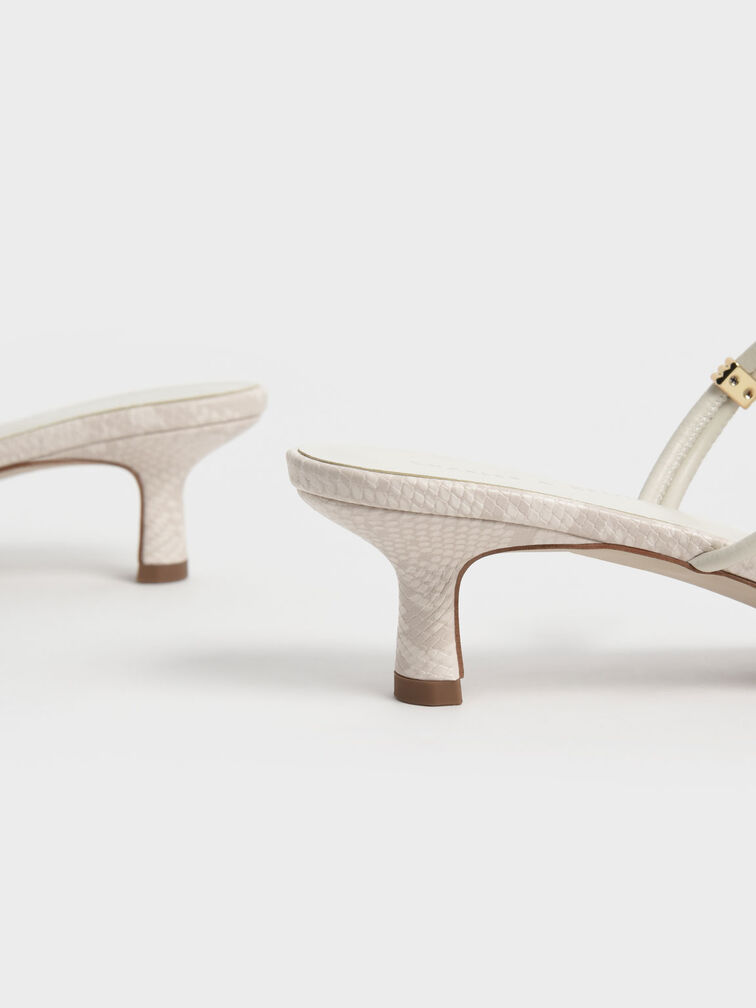 Snake-Print Metallic-Accent Strappy Mules, Animal Print White, hi-res
