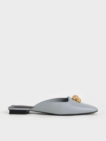 Metallic Accent Square-Toe Mules, Light Blue, hi-res