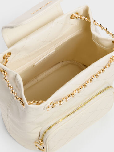 Apfra Quilted Front-Flap Bucket Bag, Cream, hi-res