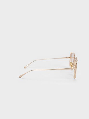 Gem-Embellished Wireframe Aviator Sunglasses, Cream, hi-res