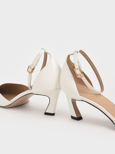 Slant Heel Ankle Strap Pumps, White, hi-res