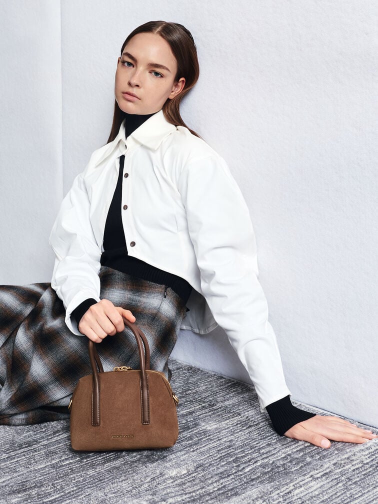 Deyna Recycled Suede Bowling Bag, Mocha Brown, hi-res