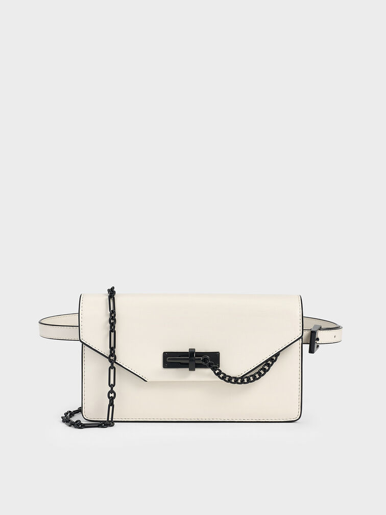Samantha Envelope Chain-Embellished Crossbody Bag, Cream, hi-res