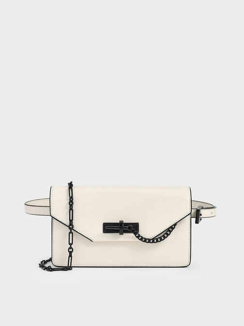 Samantha Envelope Chain-Embellished Crossbody Bag, Cream, hi-res