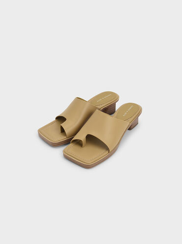 Toe Ring Stacked Heel Sandals, Mustard, hi-res