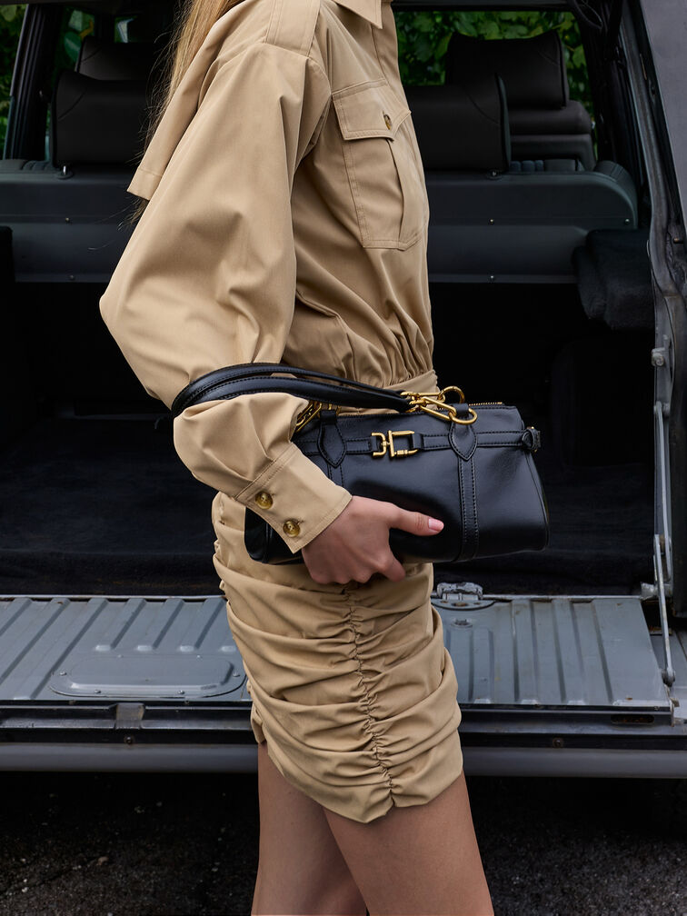 Gwynne Metallic-Accent Elongated Shoulder Bag, Black, hi-res