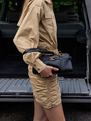 Gwynne Metallic-Accent Elongated Shoulder Bag, Black, hi-res