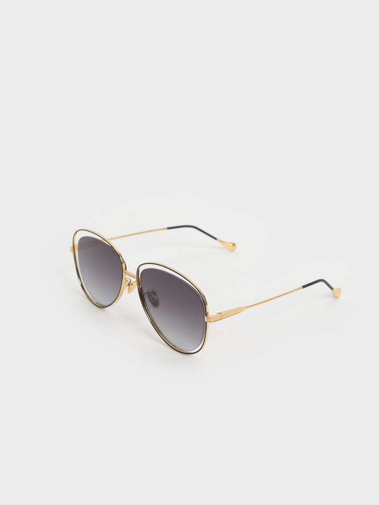 Cut-Out Aviator Sunglasses, Black, hi-res