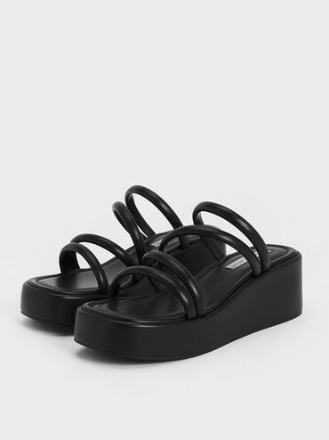 Strappy Platform Wedges, Black, hi-res