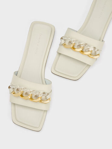 Chunky Chain-Link Slide Sandals, Chalk, hi-res