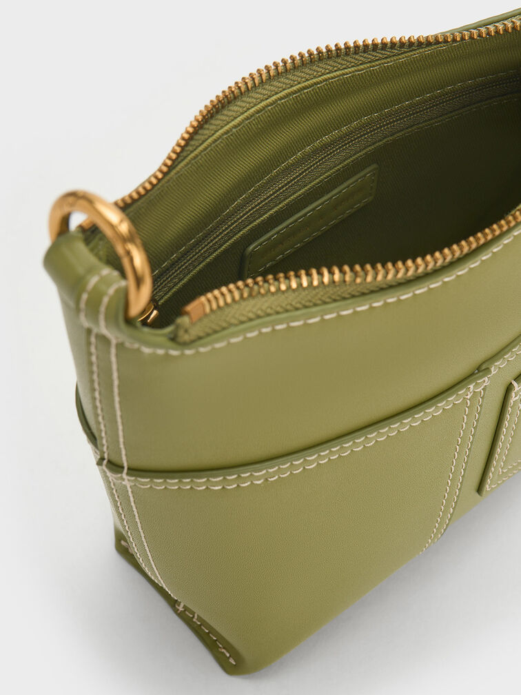 Anthea Contrast-Trim Shoulder Bag, Olive, hi-res