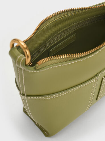 Anthea Contrast-Trim Shoulder Bag, Olive, hi-res