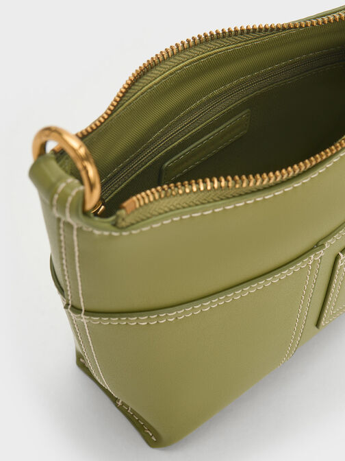 Anthea Contrast-Trim Shoulder Bag, Olive, hi-res