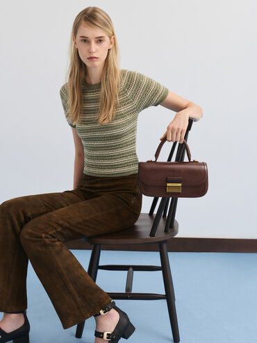 Charlot Elongated Top Handle Bag, Dark Brown, hi-res