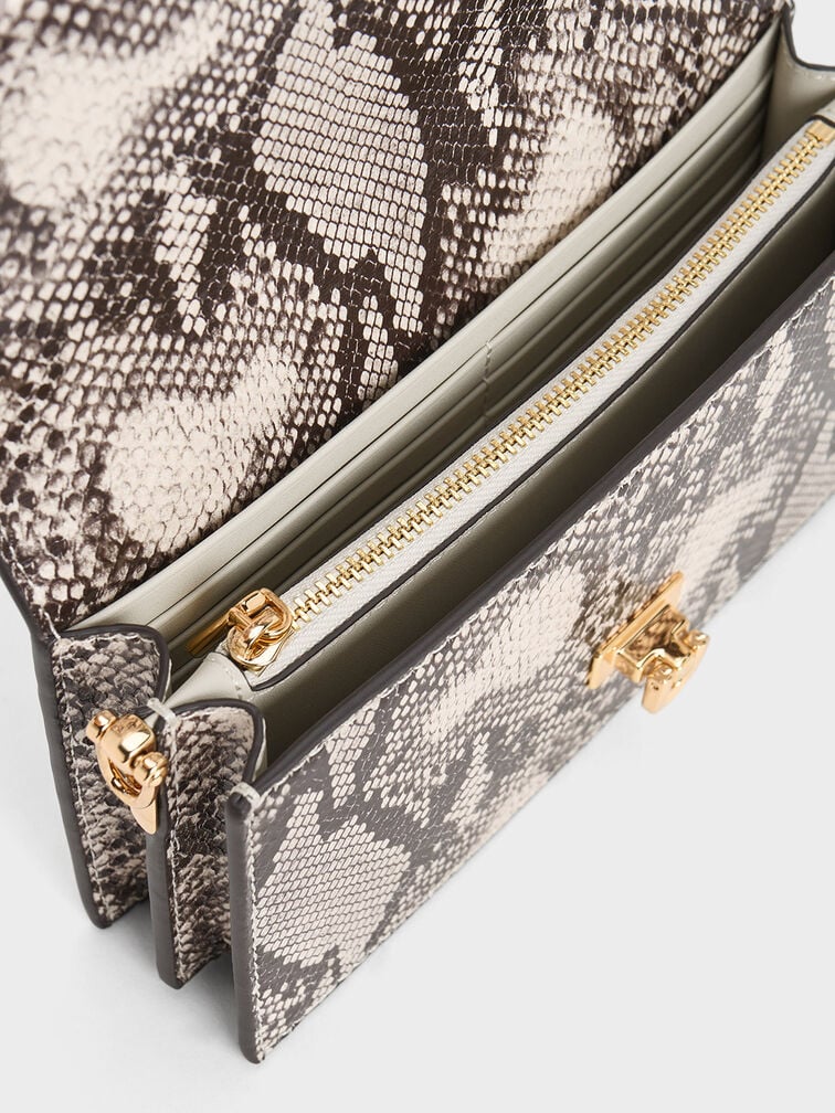 Tallulah Snake-Print Push-Lock Wallet, Ivory, hi-res