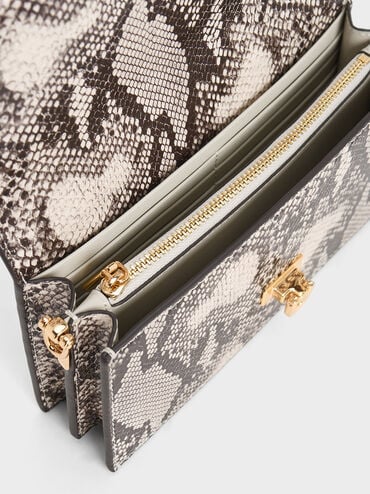 Tallulah Snake-Print Push-Lock Wallet, Ivory, hi-res