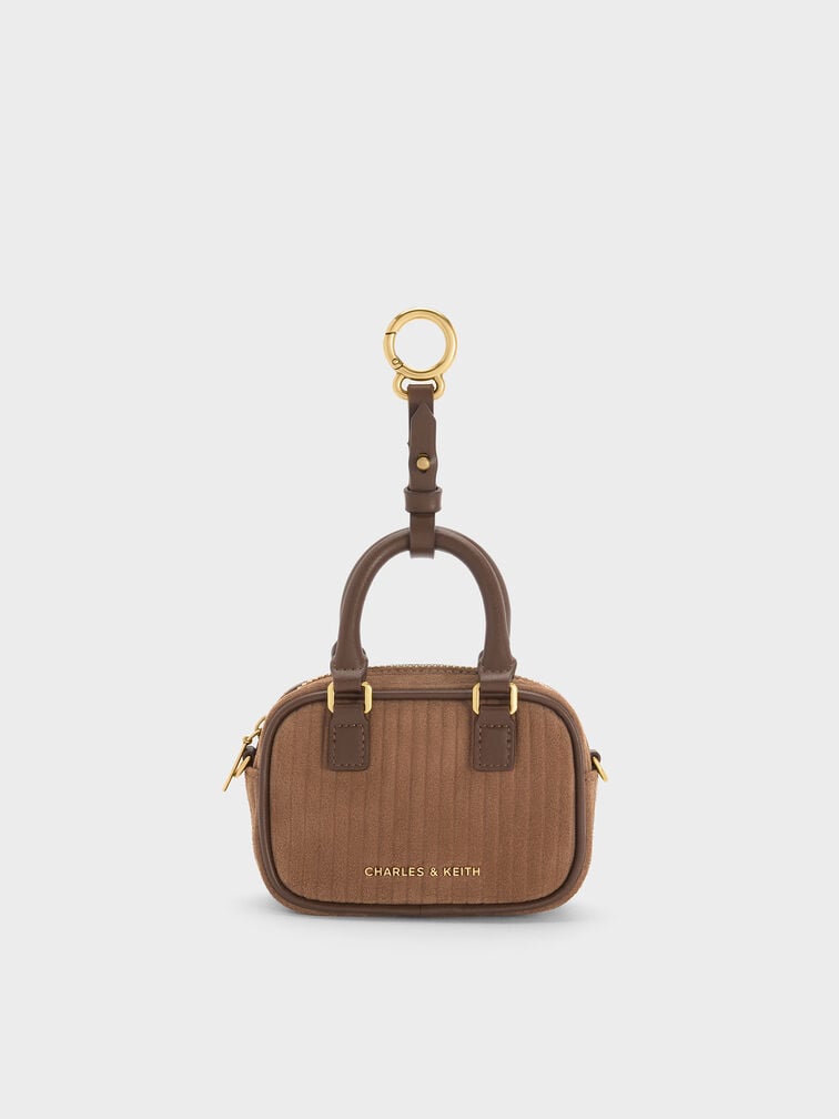 Sianna Corduroy Bowling-Bag Charm, Mocha Brown, hi-res