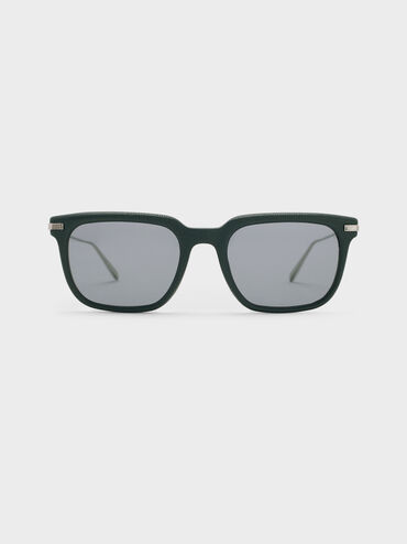 Aura Recycled Acetate Rectangular Sunglasses, Teal, hi-res