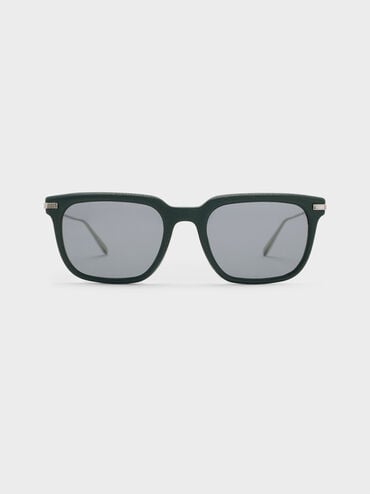 Aura Recycled Acetate Rectangular Sunglasses, Teal, hi-res