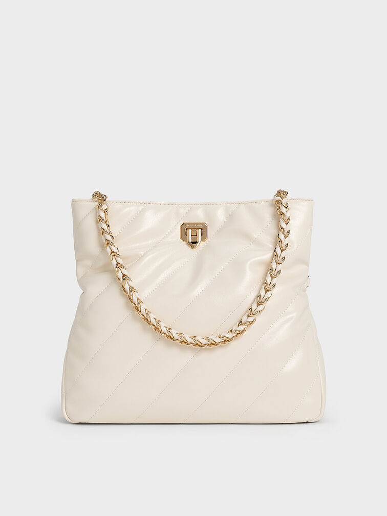 Fawn Panelled Chain-Handle Shoulder Bag, Cream, hi-res