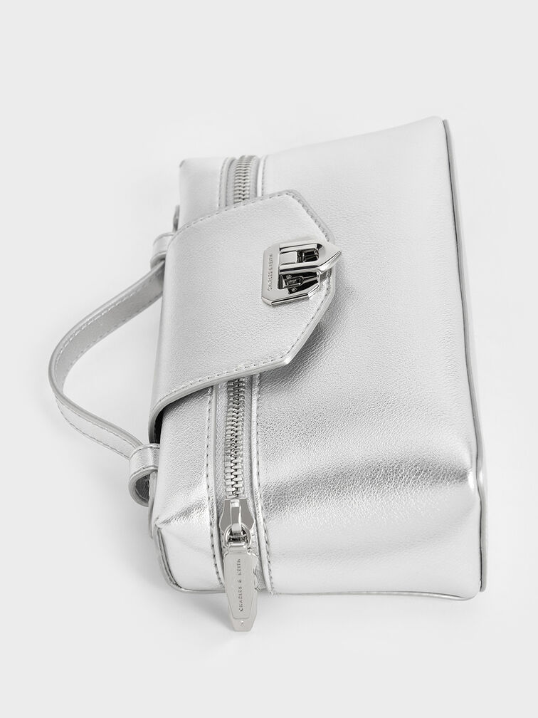 Arwen Metallic Top Handle Vanity Bag, Silver, hi-res