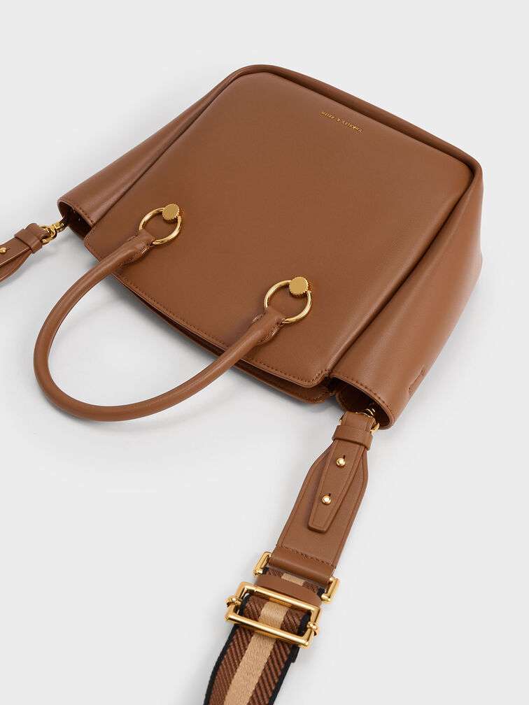 Ring-Embellished Large Tote Bag, Chocolate, hi-res