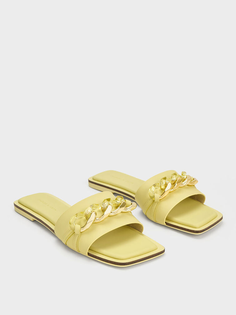 Chunky Chain-Link Slide Sandals, Yellow, hi-res