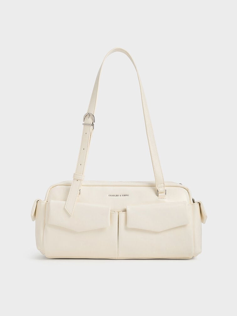Rachel Elongated Multi-Pocket Shoulder Bag, Cream, hi-res