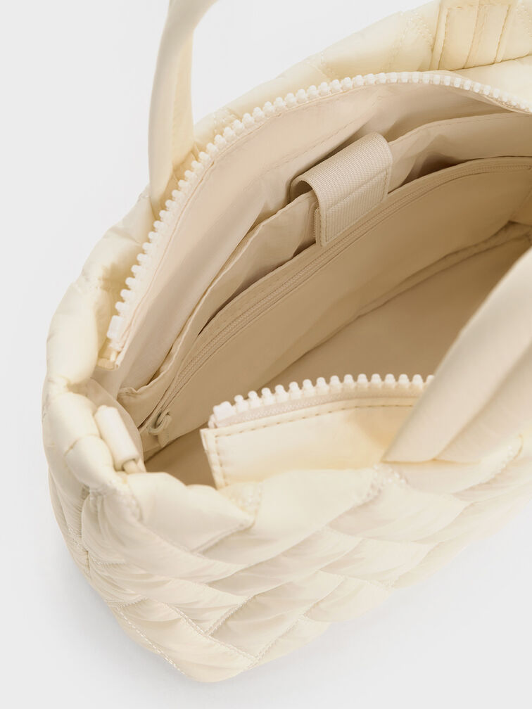 Nylon Chevron Boxy Tote Bag, Cream, hi-res