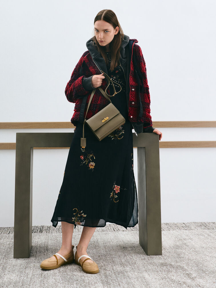 Chance Recycled Leather Turn-Lock Crossbody Bag, Deep Olive, hi-res