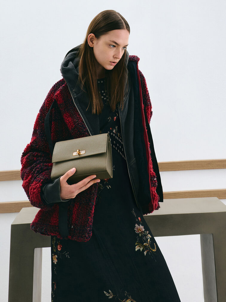 Chance Recycled Leather Turn-Lock Crossbody Bag, Deep Olive, hi-res