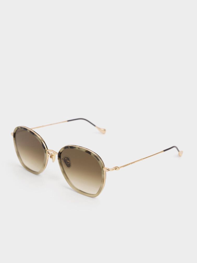 Recycled Acetate Wire-Frame Sunglasses, Taupe, hi-res