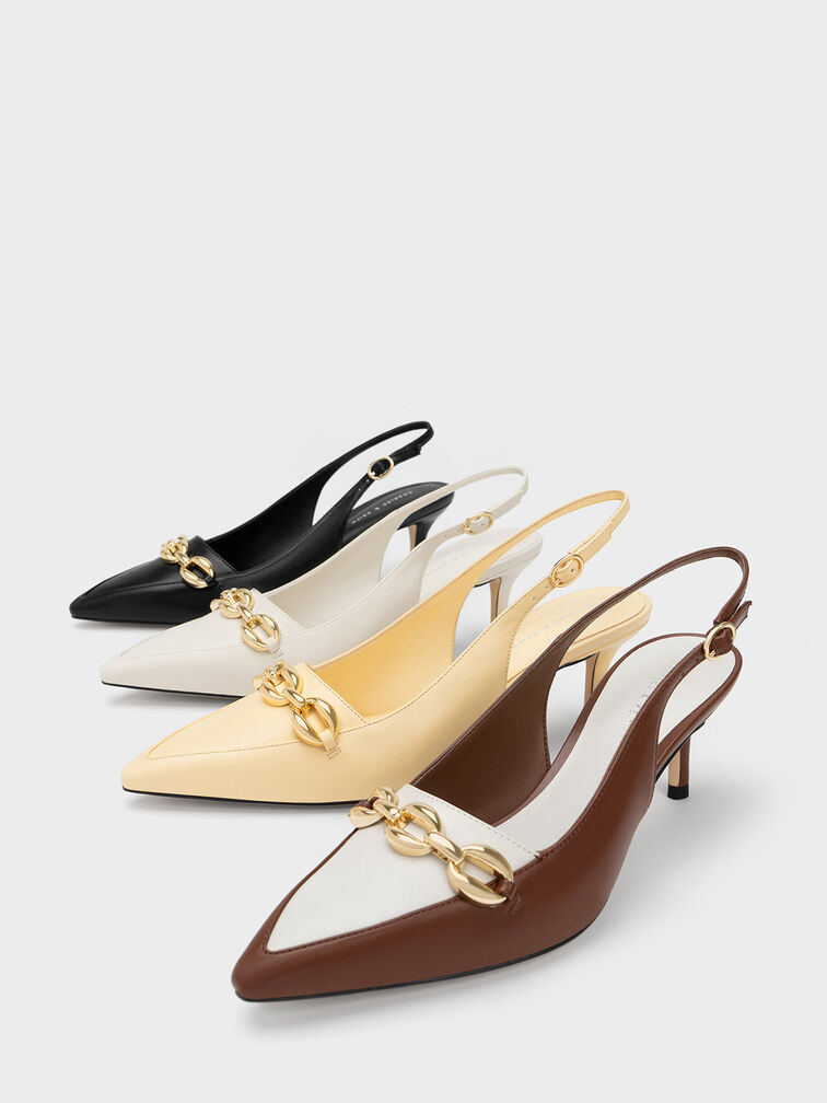 Avani Chunky Chain-Embellished Slingback Pumps, Chalk, hi-res