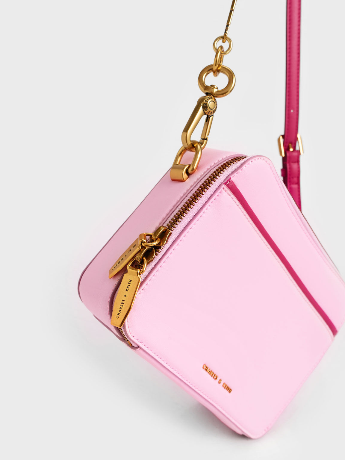 Two Tone Lock Key Chain Handle Bag Pink