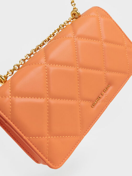 Paffuto Chain Handle Quilted Long Wallet, Orange, hi-res