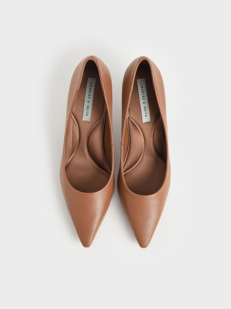 Pointed Kitten Heel Pumps, Brown, hi-res