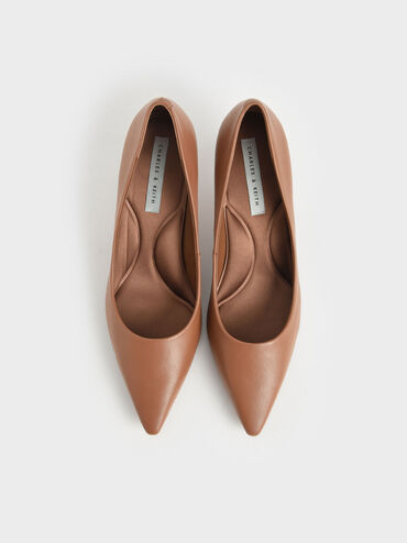 Pointed Kitten Heel Pumps, Brown, hi-res