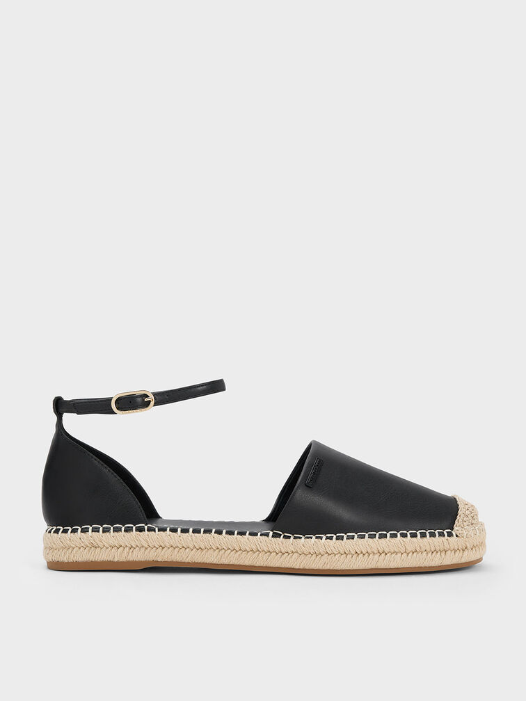 Ankle-Strap Espadrille Flats, Black, hi-res