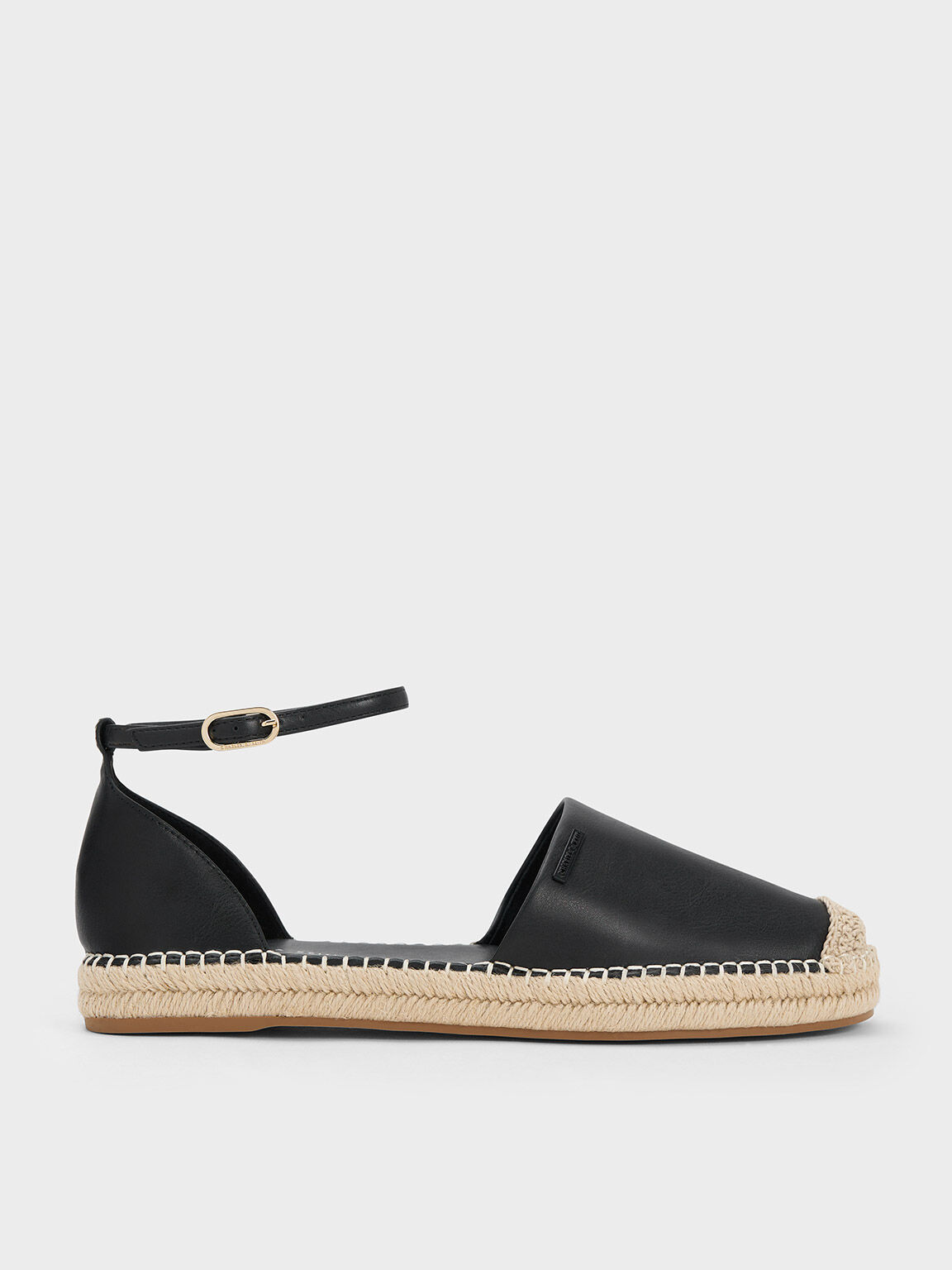 Ankle-Strap Espadrille Flats, Black, hi-res