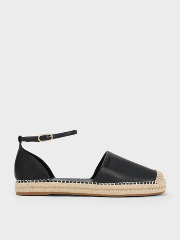 Ankle-Strap Espadrille Flats, Black, hi-res