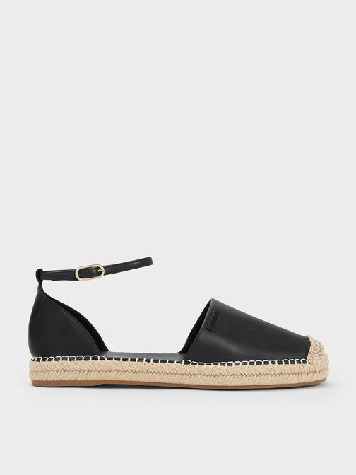 Ankle-Strap Espadrille Flats, Black, hi-res
